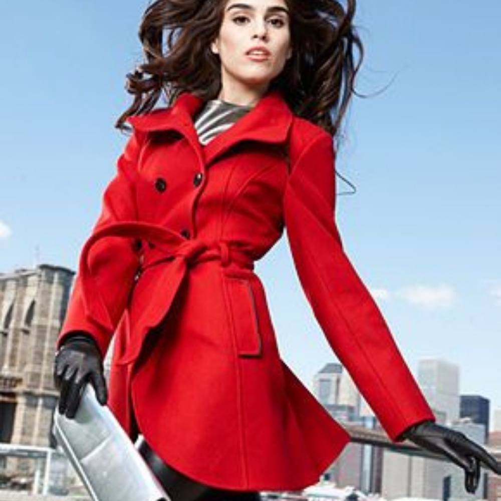 GUESS Coat, Wool Blend w/ Belt and Buttons